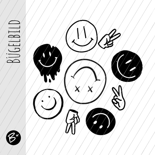 Bügelbild - Smilies ALL Schwarz